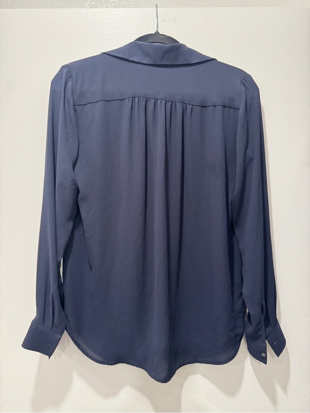 Ann Taylor Navy Blue Utility Blouse | XS | Long Sleeve Split Neck Top - Picture 2 of 4